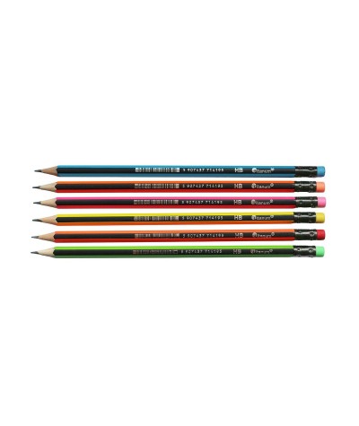 Ołówki z gumką zestaw 6 kolorów techniczne TITANUM neonowe twardość HB
