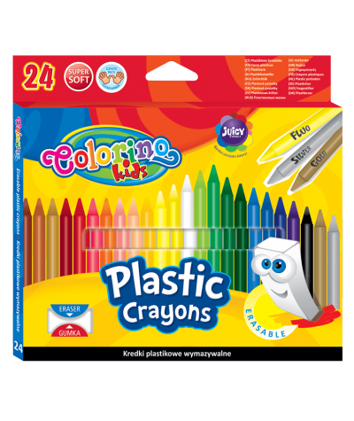 kredki plastikowe wymazywalne colorino 24 kolory z gumką niebrudzące