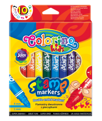 flamastry dwustronne 10 kolorów z pieczątkami dla dzieci colorino kids