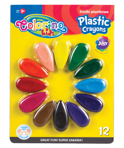 kredki plastikowe świecowe 12 kolorów colorino niebrudzące