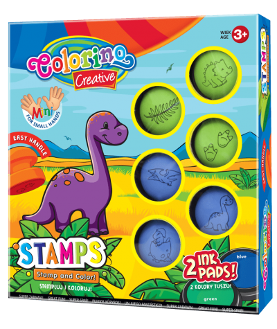 zestaw stemple dinozaury + 2 kolory tuszu dla małych dzieci