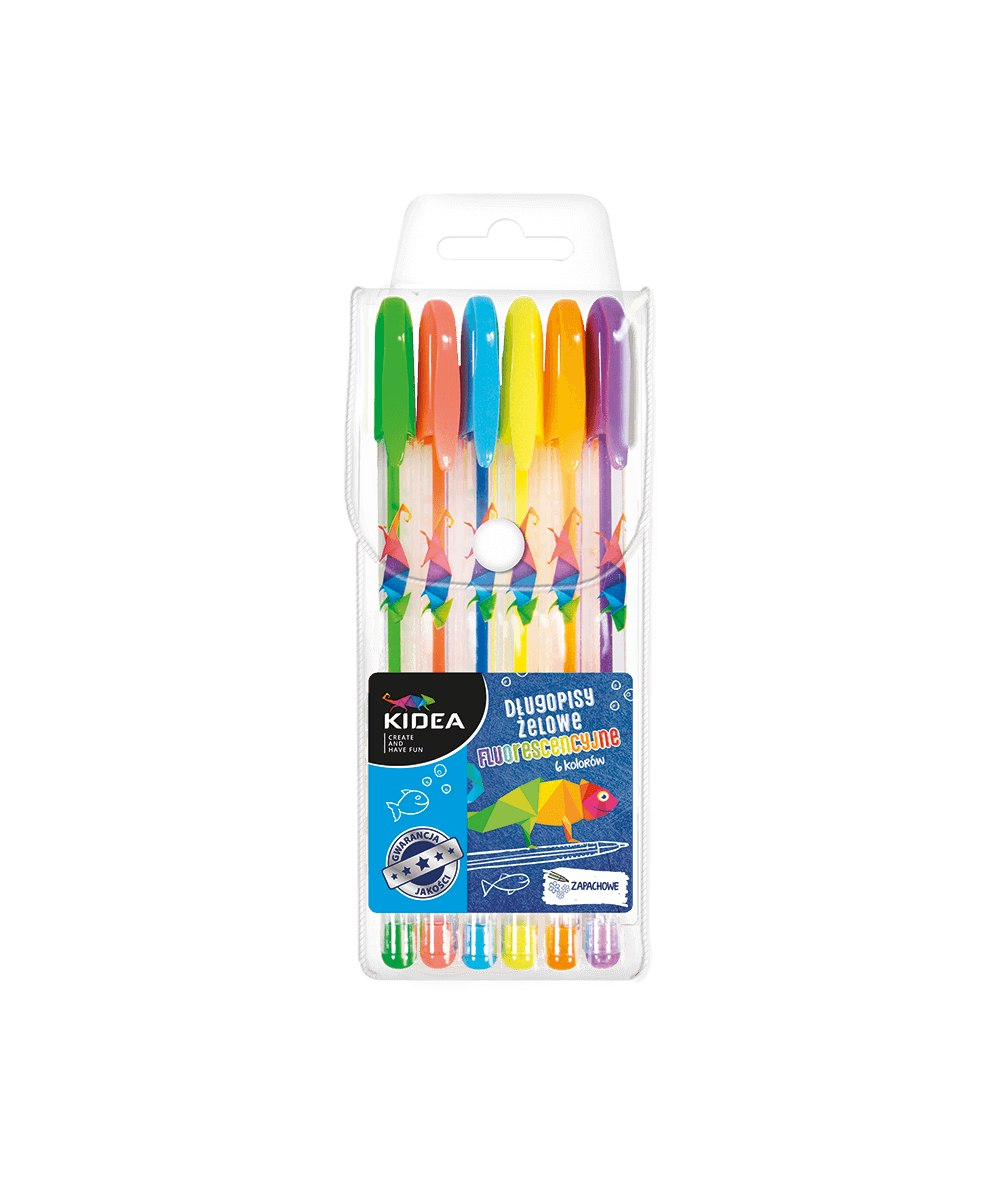 Długopisy żelowe fluorescencyjne brokatowe dekoracyjne KIDEA 24 kolory