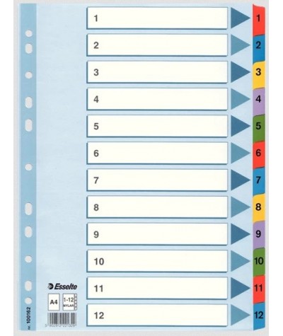 Przekładki numeryczne 12 kolorów z okładką do segregatora A4