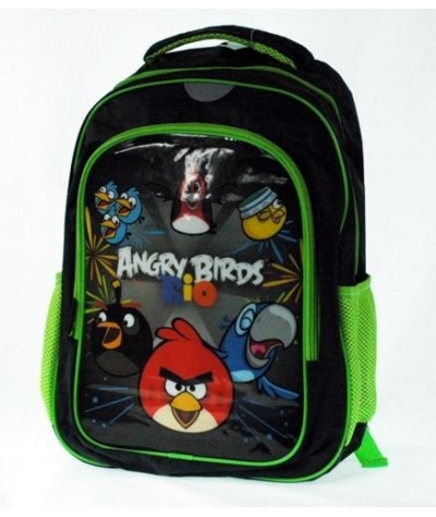 Plecak szkolny dla dzieci ANGRY BIRDS czarny z zielonymi dodatkami PASO