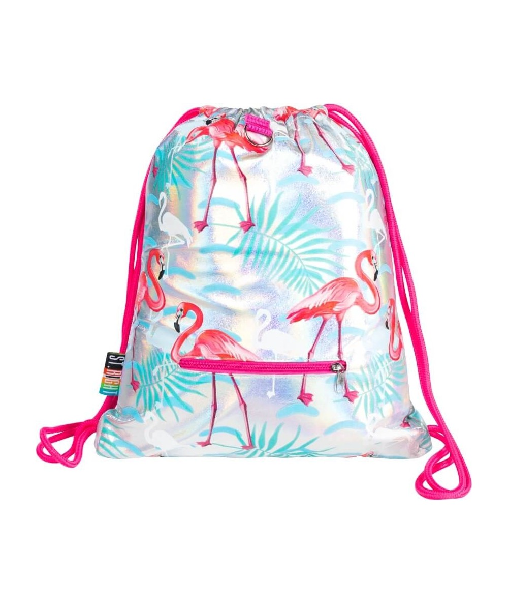 Plecak worek na plecy HOLO FLAMINGOS ST.RIGHT metaliczny z flamingami SO11
