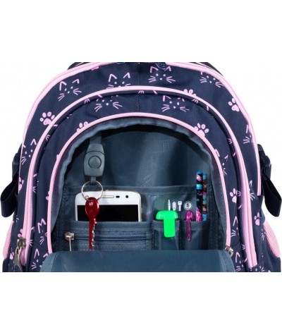 Plecak z kotem kotki szkolny granatowy ST.RIGHT CATS&PAWS BP01 7