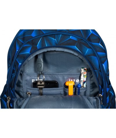 Niebieski plecak szkolny ST.RIGHT 3D NAVY ABSTRACTION dla chłopaka BP02 organizer