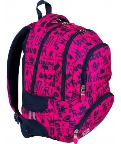 Różowy plecak z napisami szkolny ST.RIGHT LOVE z kieszenią termo BP07