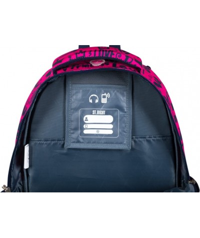 Różowy plecak z napisami szkolny ST.RIGHT LOVE z kieszenią termo BP07 6