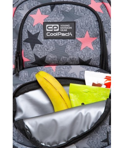 Plecak szkolny z kieszenią termo CoolPack Fancy Stars SZARY 24L