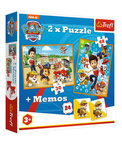 PSI PATROL 2 x puzzle 48 i 30el. + memory 24 karty Trefl 3+