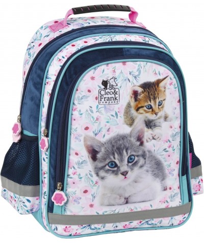 Plecak z kotkiem DERFORM do 1 klasy pastelowy Cleo& Frank