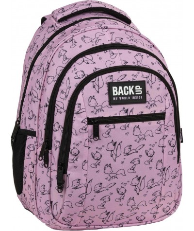 Plecak szkolny dziewczęcy z lisem BackUP LOVE różowy O28