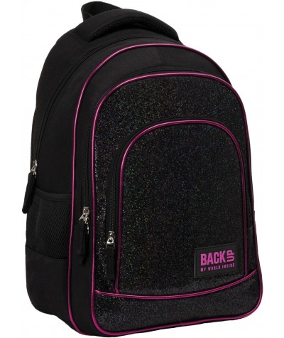 Modny plecak brokatowy BackUP CZARNY dla dziewczyny młodzieżowy YA56