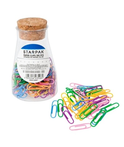 Spinacze kolorowe biurowe metalowe powlekane w pojemniczku STARPAK