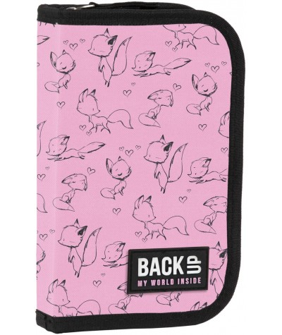 Piórnik dla dziewczynki BackUP LOVE  różowy z lisem bez wyposażenia S28