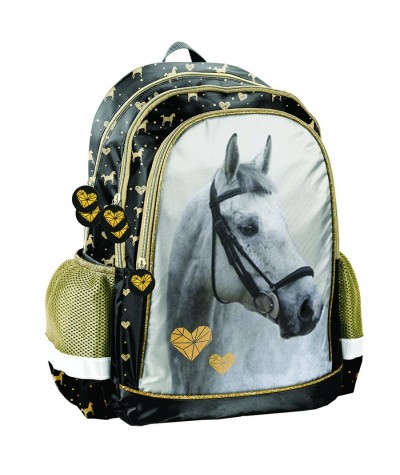 Plecak z koniem Paso czarny złoty Horse dla dziewczynki do szkoły