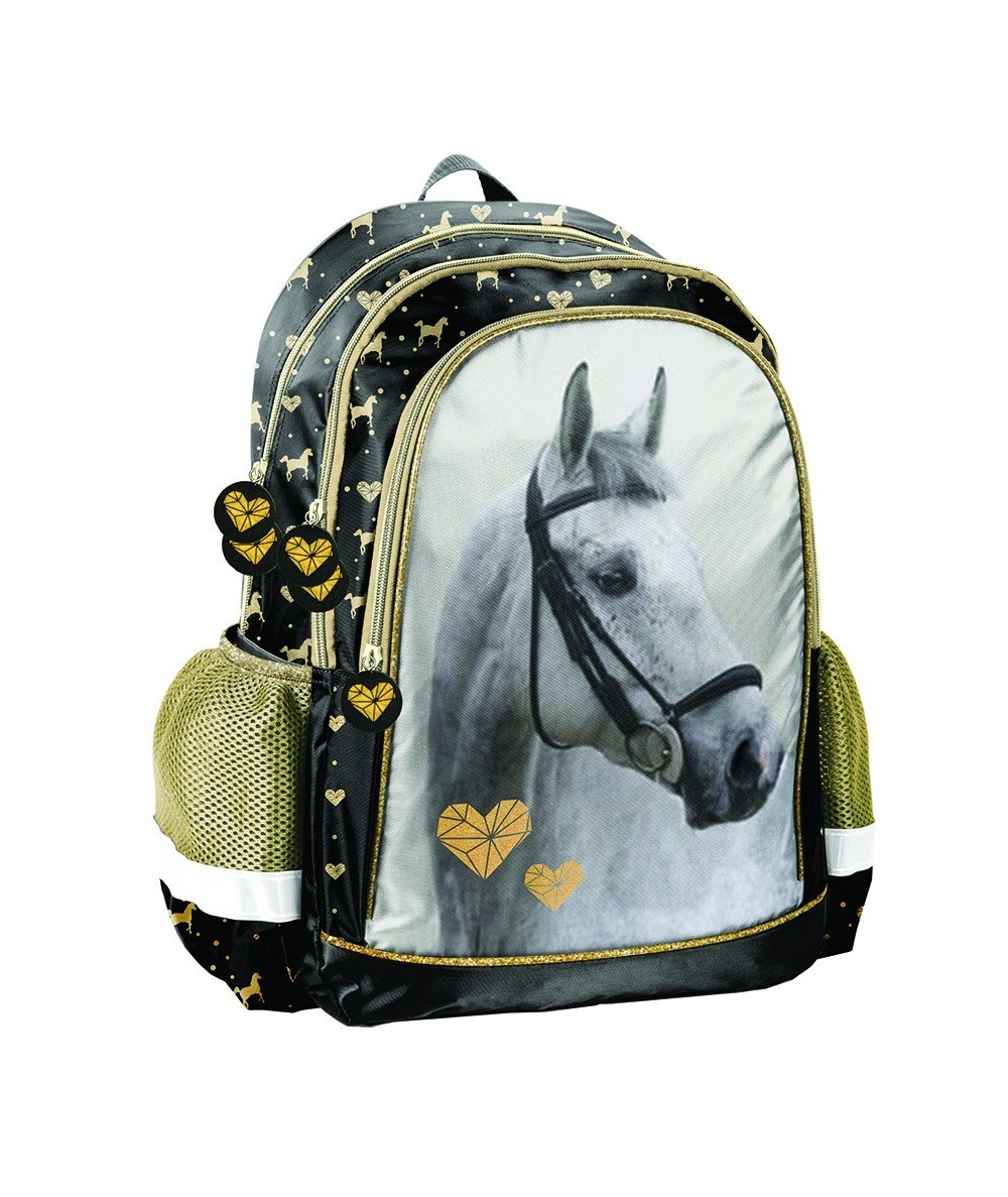 Plecak z koniem Paso czarny złoty Horse dla dziewczynki do szkoły