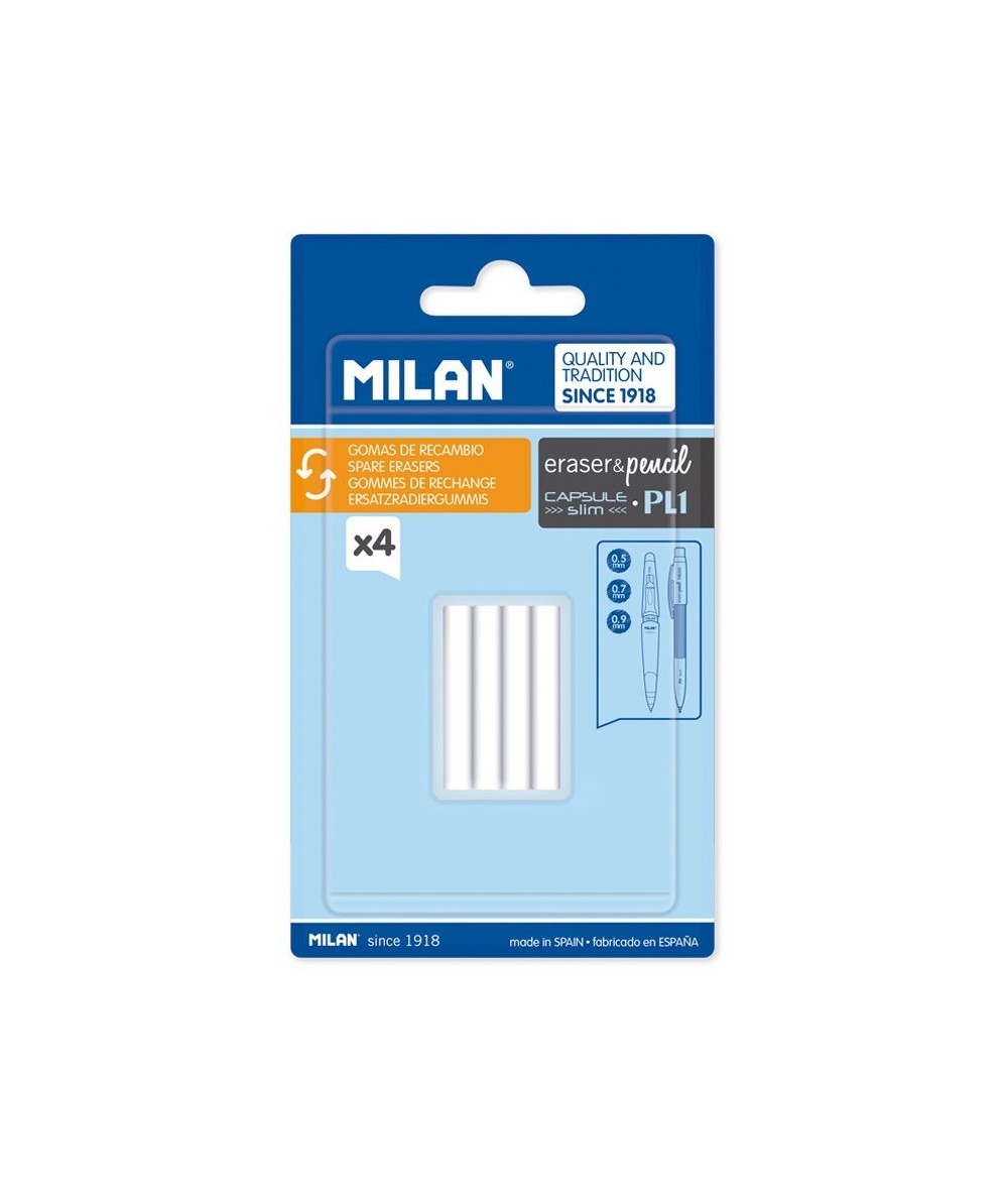 Gumka do mazania Milan zestaw 4 sztuki zapasowe do ołówka mechanicznego PL1