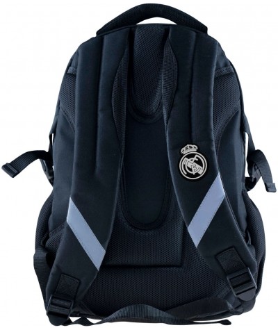 Plecak do szkoły Real Madryt dla chłopca czarny w pasy z herbem RM-212