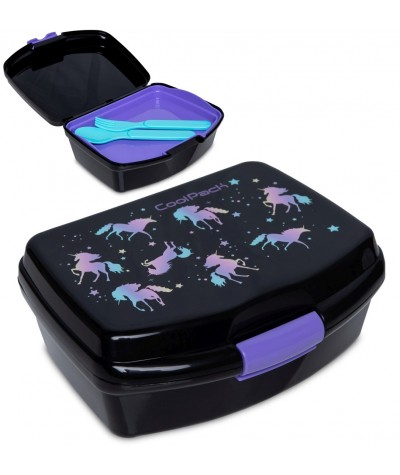 Lunchbox dla dziecka CoolPack DARK UNICORN jednorożec + talerzyk sztućce