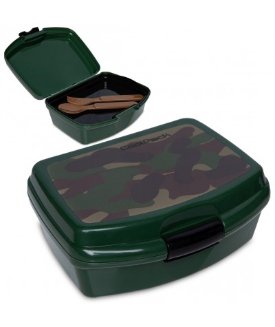 Lunchbox dla dziecka CoolPack CAMO CLASSIC moro + tacka sztućce RUMI