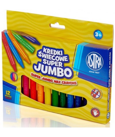 Kredki świecowe grube 12 kolorów Astra Super Jumbo dla dzieci