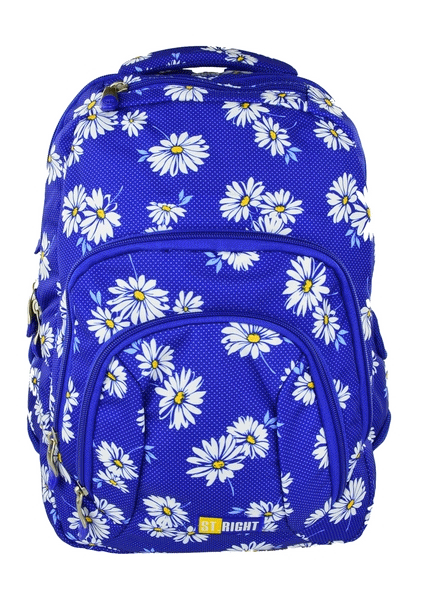 Plecak szkolny ST.RIGHT dla dziewczynki - niebieski w stokrotki