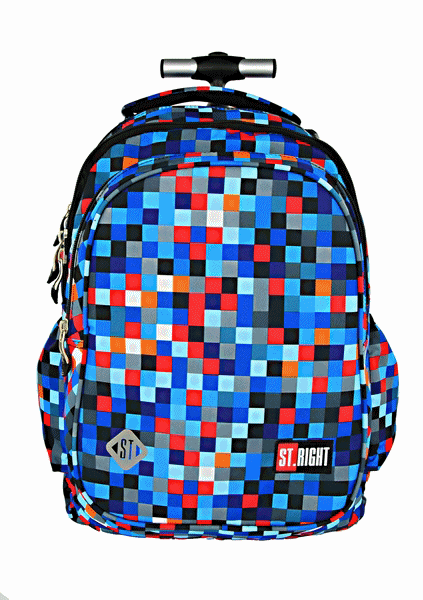 Bezkonkurencyjny i solidny plecak na kółkach st.right dla chłopaka w niebieskie piksele