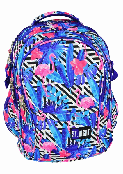 Plecak dla dziewczynki ST.RIGHT z niebieskimi flamingami