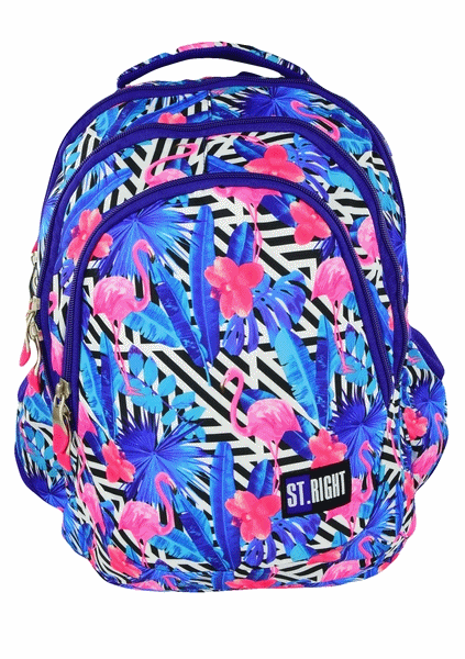 Plecak szkolny z niebieskimi flamingami - moda szkolna dla dziewczynek
