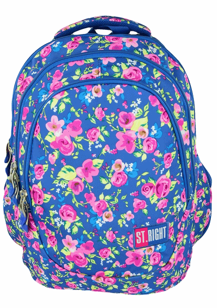 Plecak do szkoły ST.RIGHT niebieski w kwiaty - moda szkolna dla dziewczynek