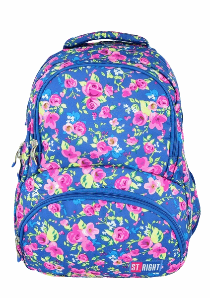 Plecak szkolny ST.RIGHT dla dziewczynki niebieski w kwiatuszki